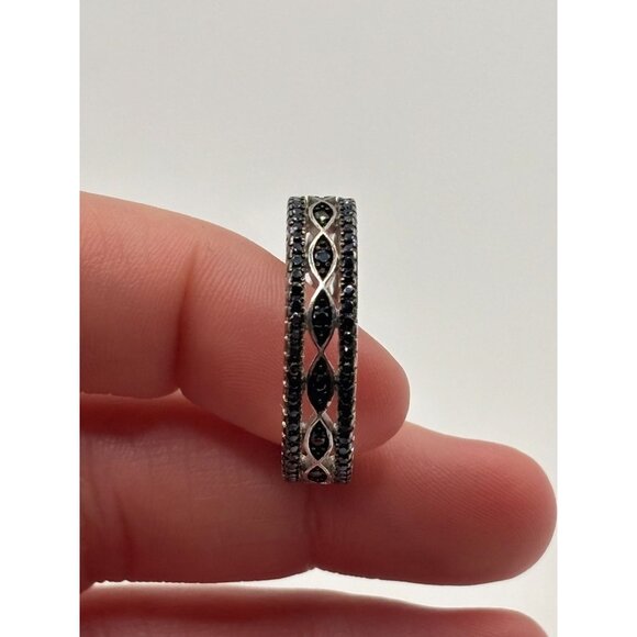 Black Spinel Eternity Ring 925 Sterling Silver Rhodium-Plated Size 10 - Picture 8 of 9